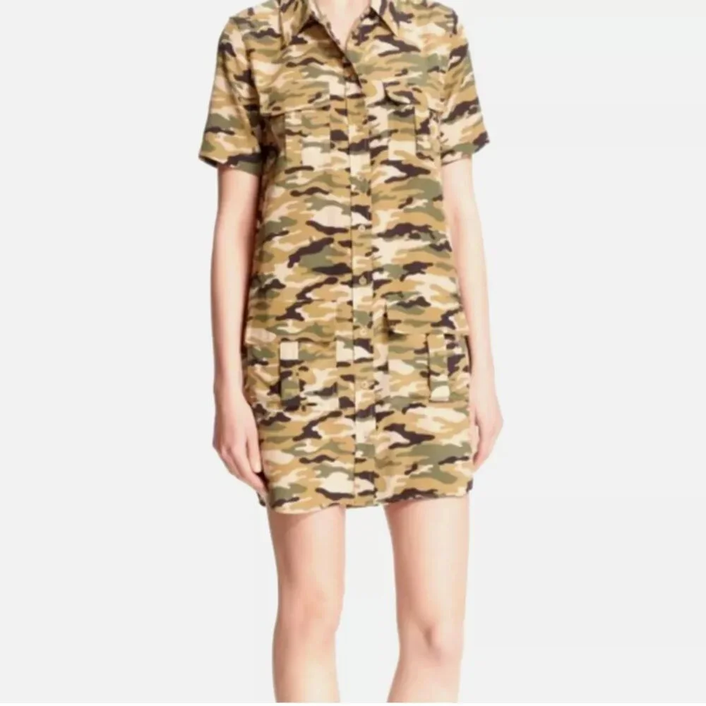 Equipment Femme 100% Silk Shirt Dress Remy Utility Pockets Camo Camouflage Small - Picture 3 of 11